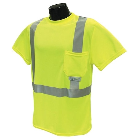 Safety TShirt, L, Polyester, Green, Short Sleeve, Pullover Closure